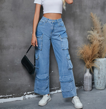 Fall Winter Overalls Women Multi Pocket Women Jeans