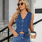 Women Clothing Washed Slim Fit Denim Vest