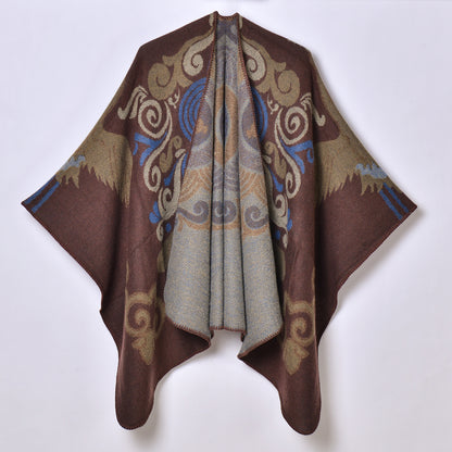 Women Jacquard Thickened Warm Scarf Shawl Yunnan Nepal Travel Photography National Shawl Outer Match