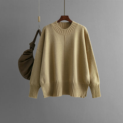 Round Neck Sweater Women Autumn Winter Solid Color All Matching Pullover Sweater Slimming Long Sleeves Loose Bottoming Shirt