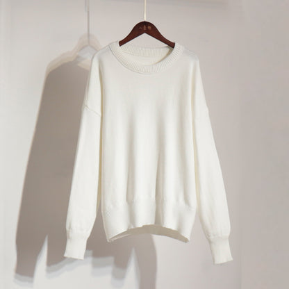 Solid Color round Neck Sweater Autumn Winter Office Casual round Neck Knitted Sweater