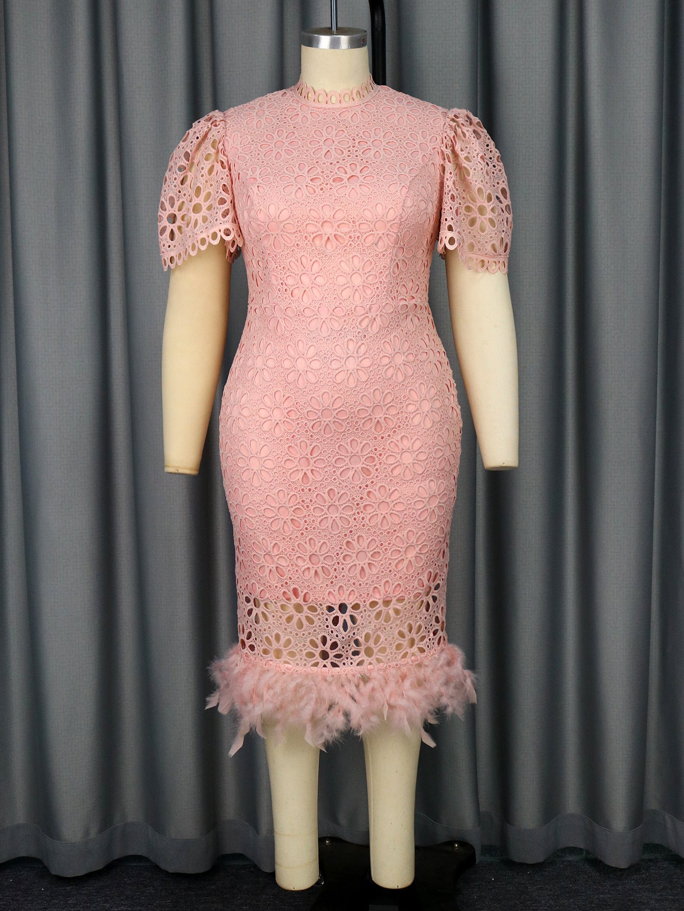 Elegant Lace Feather High Waisted Party Cocktail Dress Dress Elegant Dress