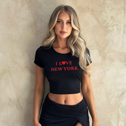 Street Hipster Letter Graphic Print Short Slim Fit Short Sleeved T Shirt Women