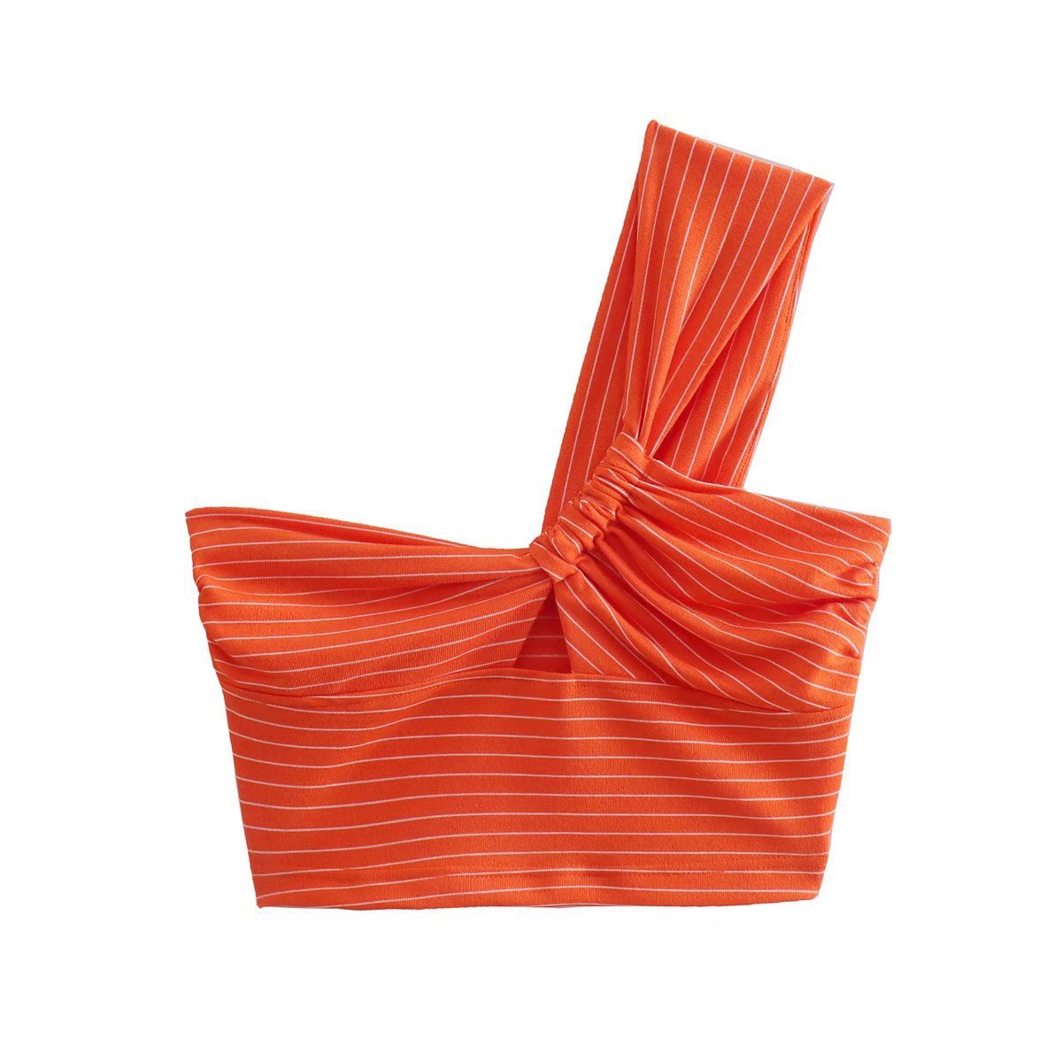 Women Orange One-Shoulder Knitted Small Tank Top Twisted