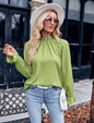 Autumn Women Top Ruffled Collar Long Sleeve Jacquard Loose Fitting Office