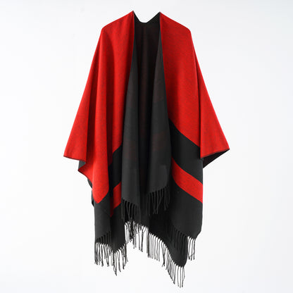 Street Ladies Large Scarf Autumn Winter All Match Air Conditioned Room Keeping Warm Dual Purpose Tassel Shawl Cape