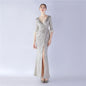 Craft Ostrich Feather Sequined Long Sleeve Evening Dress