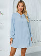 Autumn Women Clothing Lantern Sleeve Long Sleeve Solid Color Pleated Casual Loose Dress