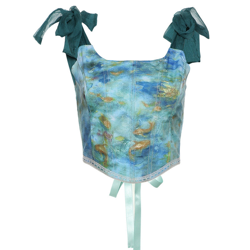 Summer Trends Women Spaghetti Straps Cropped Slim Fit Print Innerwear Vest Bandana