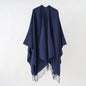 Solid Color Women Scarf Autumn Winter Thickening Minimalist Split Talma Knitwear Cape Warp Knitting