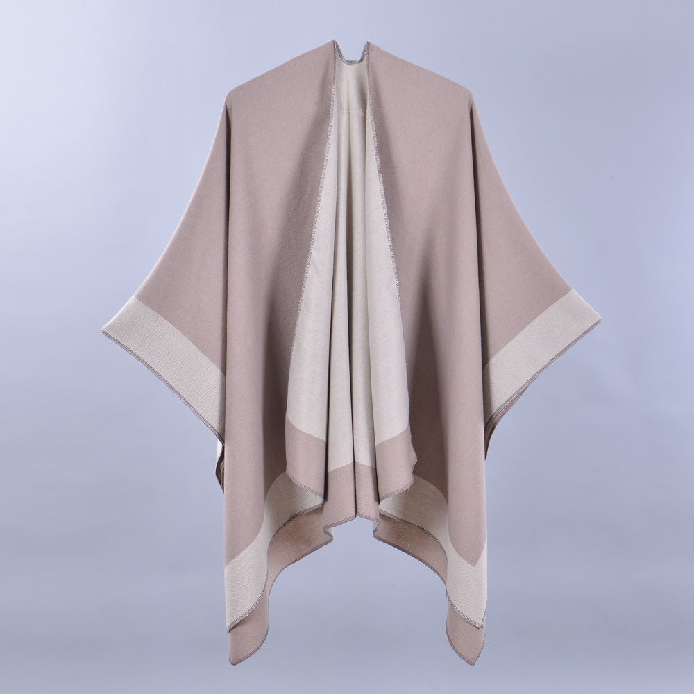 Women Spring Scarf Shawl All Match Solid Color Four Seasons Imitation Cashmere Split Cloak