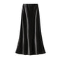 Elegant Pleated Streamer Satin Fishtail Skirt Women Autumn Drooping Slimming Sheath A Line Long Skirt