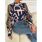 Spring Summer Geometric Abstract Printing Stitching Mesh round Neck Pullover Top