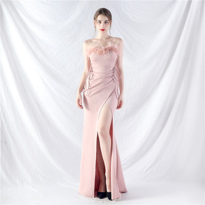 Double Binding Waist Shaping Beltloop Adjustable Satin Evening Dress