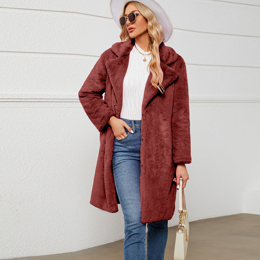 Casual Collar Faux Fur Coat Plush Long Coat Autumn Winter Coat