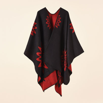 Autumn Winter Street Solid Color Herringbone Pattern Warm Imitation Cashmere Shawl Cape