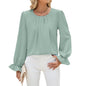 Autumn Winter Solid Color Round Neck Loose Long Sleeved Chiffon Top Bottoming Shirt