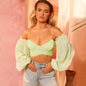 Summer off-Shoulder Tube Top Sling Short Mesh Chiffon Hollow Out Cutout Top for Women