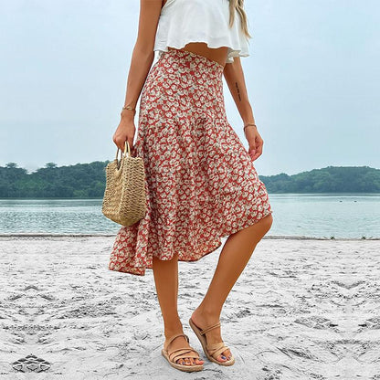 Summer Fashion Skirt Irregular Asymmetric Pattern Print Skirt