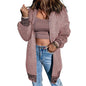 Autumn Solid Color Long Sleeved Cardigan for Women Long Loose Fleece lined Thermal Sweater