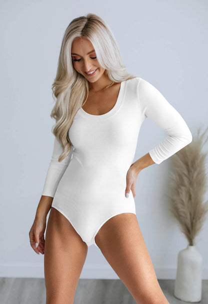 Autumn Thread Fitted Long Sleeve Tight Sexy Bodysuit Bottoming T Back One Piece Trousers