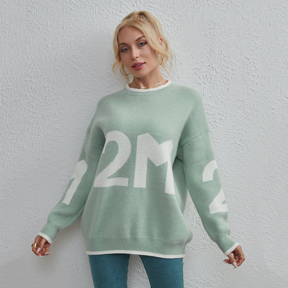 Autumn Winter Russian Loose Design Niche Letters Thermal Sweater Women Sweater