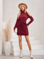Autumn Winter Women Clothing Casual Solid Color Round Neck Shoulder Hollow Out Cutout Tie Waist Dress