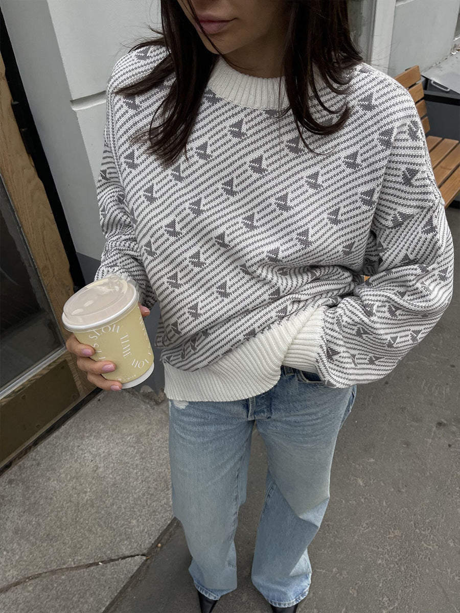 Round Neck Sailing Sweater Winter Loose Knitted Pullover Autumn Winter Sweater for Women