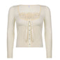 Winter Women Clothing Solid Color Lace Trim Retro Sweet Square Neck T shirt