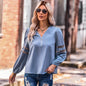 Autumn Tops Women Clothing Hollowed out V neck Pullover Shirt