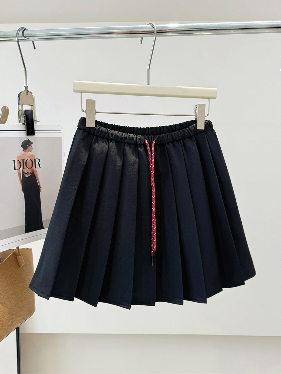 Korean Colorful Drawstring High Waist Pleated Skirt Autumn All Matching Slimming Anti Emptied Skirt