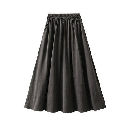 Women Mid Length A Line Workwear Umbrella Skirt With Pockets Autumn Skirt