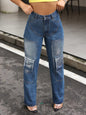 Women Clothing High Waist Work Clothes Pocket Slimming Jeans Trousers