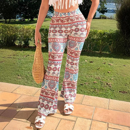 Plus Size Women Pants Hip Wrapped Pattern Women Printed Wear Bootcut Trousers Flared Pants