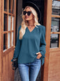 Autumn Winter Women Clothing Casual V neck Long Sleeve Solid Color Slim Fit Top Women