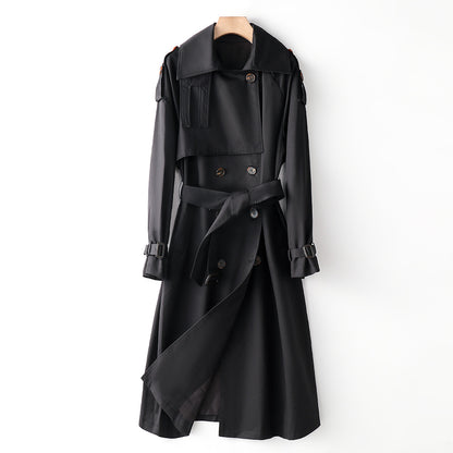 Element Overknee Long Trench Coat Women Popular Korean Autumn Winter Waist Controlled Slimming Coat