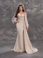 Women Cocktail Party Evening Dress Sequined Satin V neck Long Sleeve Elegant Evening Gown