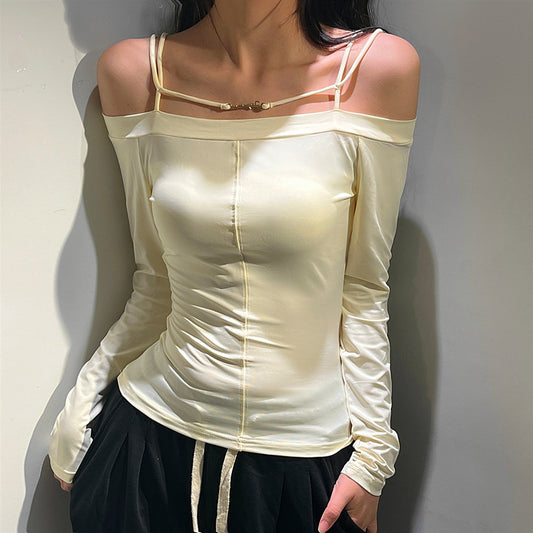 Autumn Women Long Sleeve off-Shoulder Sexy Top Casual Slimming Bottoming Shirt