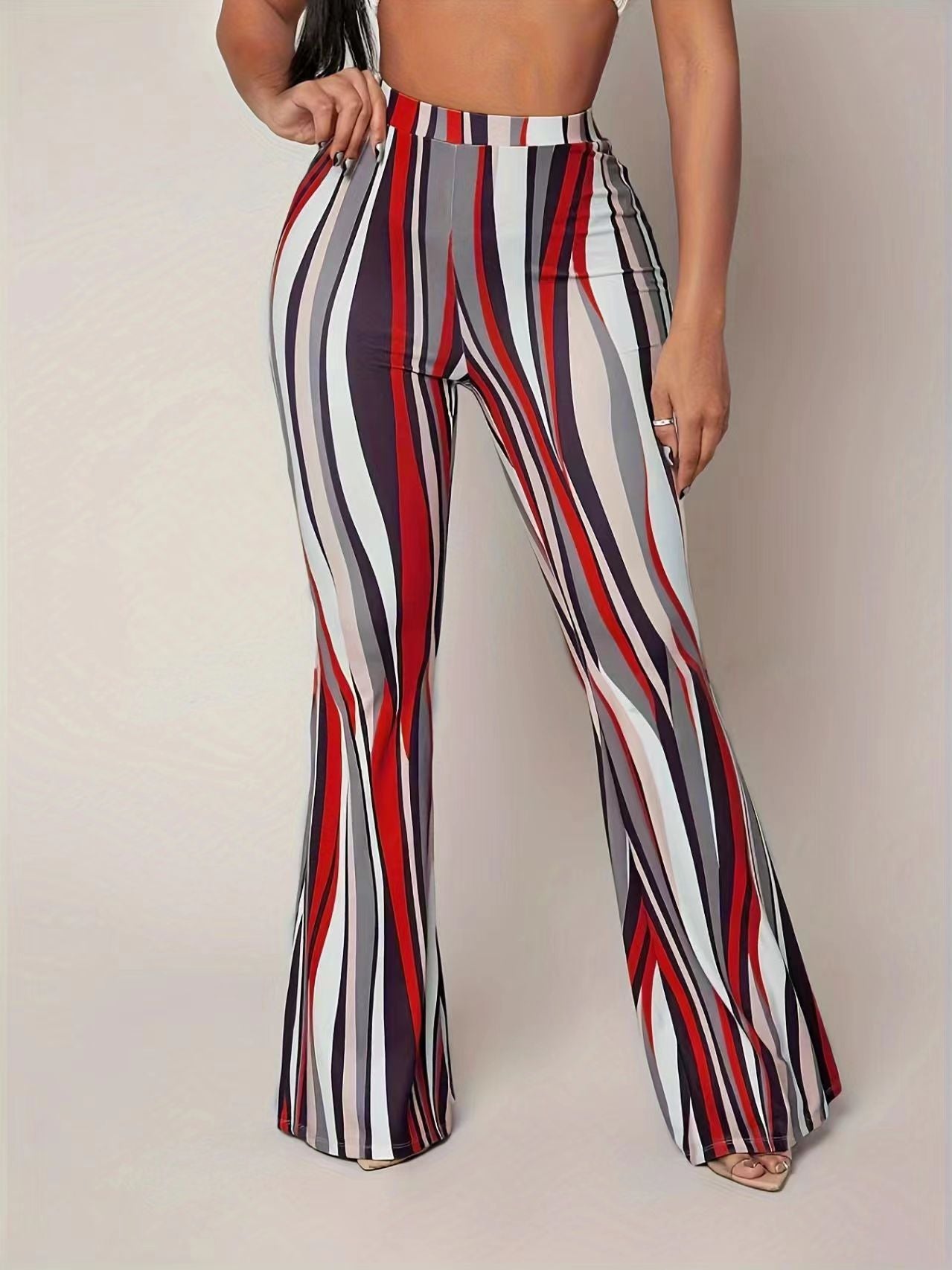 Plus Size Women Pants Hip Wrapped Pattern Women Printed Wear Bootcut Trousers Flared Pants