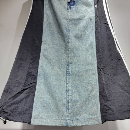 Cool Popular Brand Retro Sports Casual Patchwork Mid Length Denim Skirt Spring Half Length Skirt