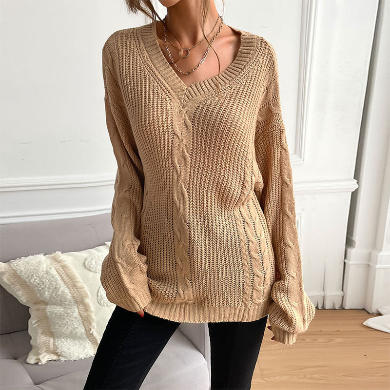 Autumn Winter Women Clothing Long Sleeve Solid Color Loose Sweater for Women