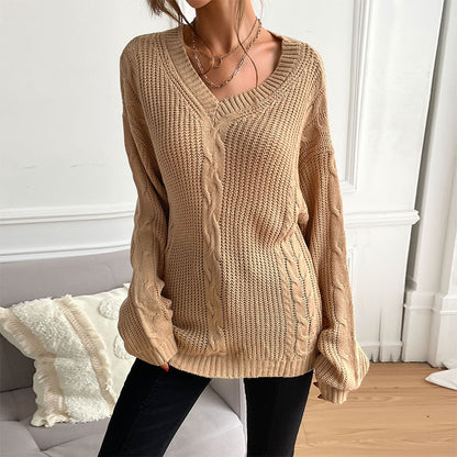 Autumn Winter Women Clothing Long Sleeve Solid Color Loose Sweater for Women