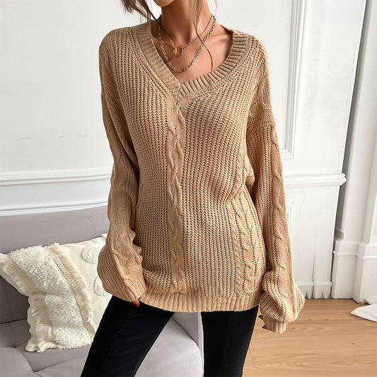 Autumn Winter Women Clothing Long Sleeve Solid Color Loose Sweater for Women