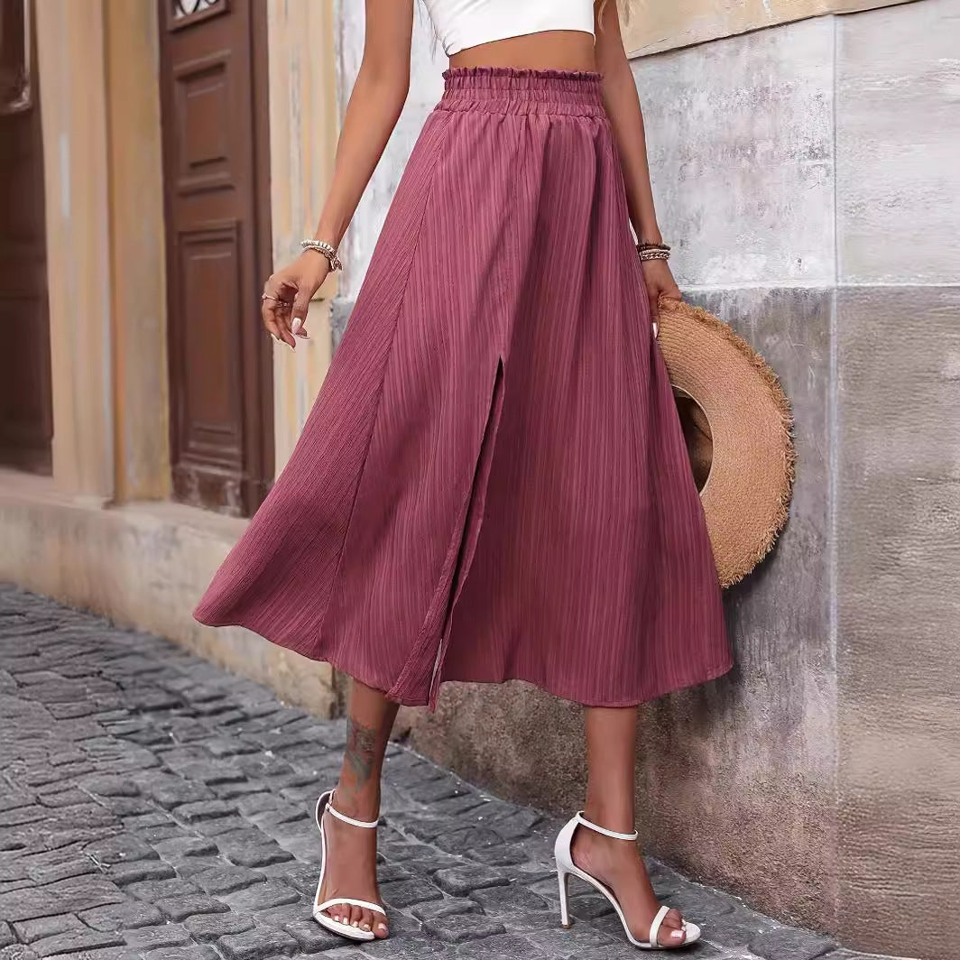 Popular Spring Autumn Women Clothing Fashionable Elegant Pleated Slit Skirt