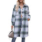 Women Autumn Winter Ladies Casual Flannel Plaid Shirt Long Coat