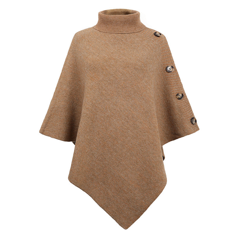 Autumn Winter  Shawl Cape  Solid Color Turtleneck   Women Sweater