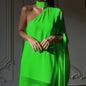 Autumn Winter Women French Halter One Shoulder Maxi Dress Dress