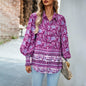 Printed Shirt Women Autumn Winter Vacation Casual Long Sleeved Top