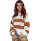 Winter Striped Idle Pullover Women Casual Contrast Color Loose Long Sleeve Top Women