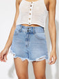 Women Clothing Casual High Waist Raw Hem Denim Shorts